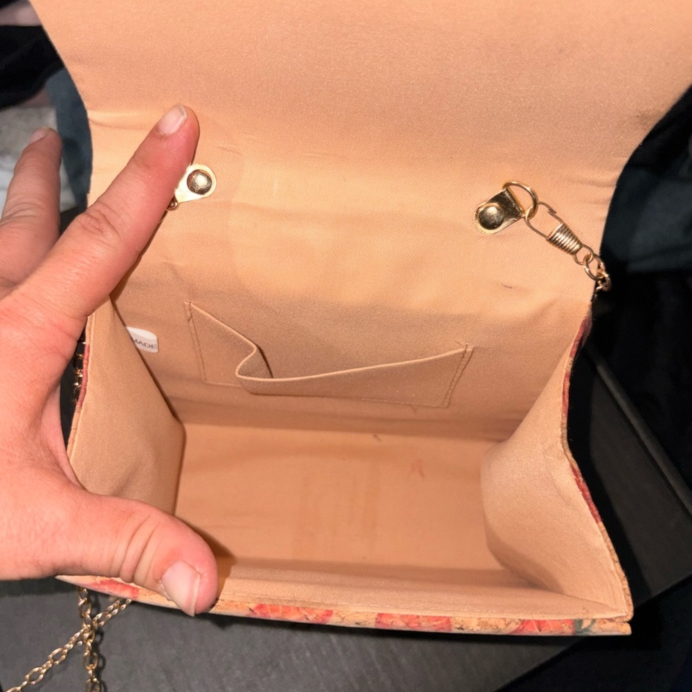 Strawberry Print Yellow Top-Handle Women’s Cork Bag with Gold Ring - Picture 3 of 5